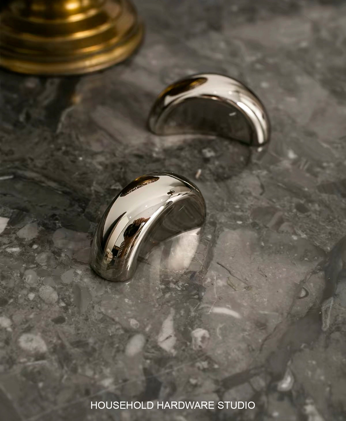 Mid-century titanium silver cabinet door handle