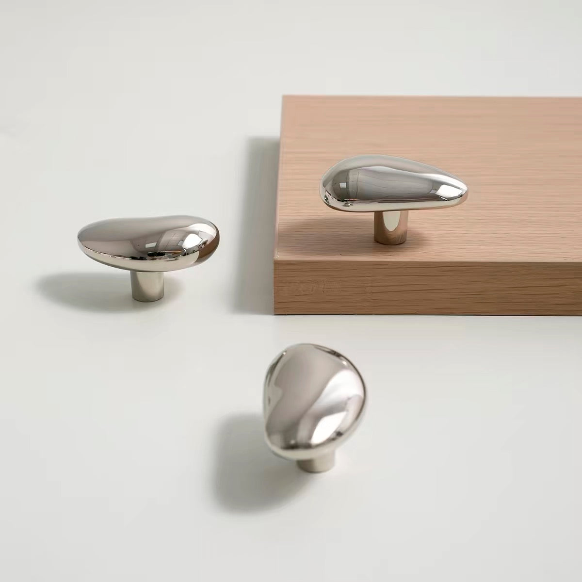 Pebble Shape Titanium Silver Cabinet Knob