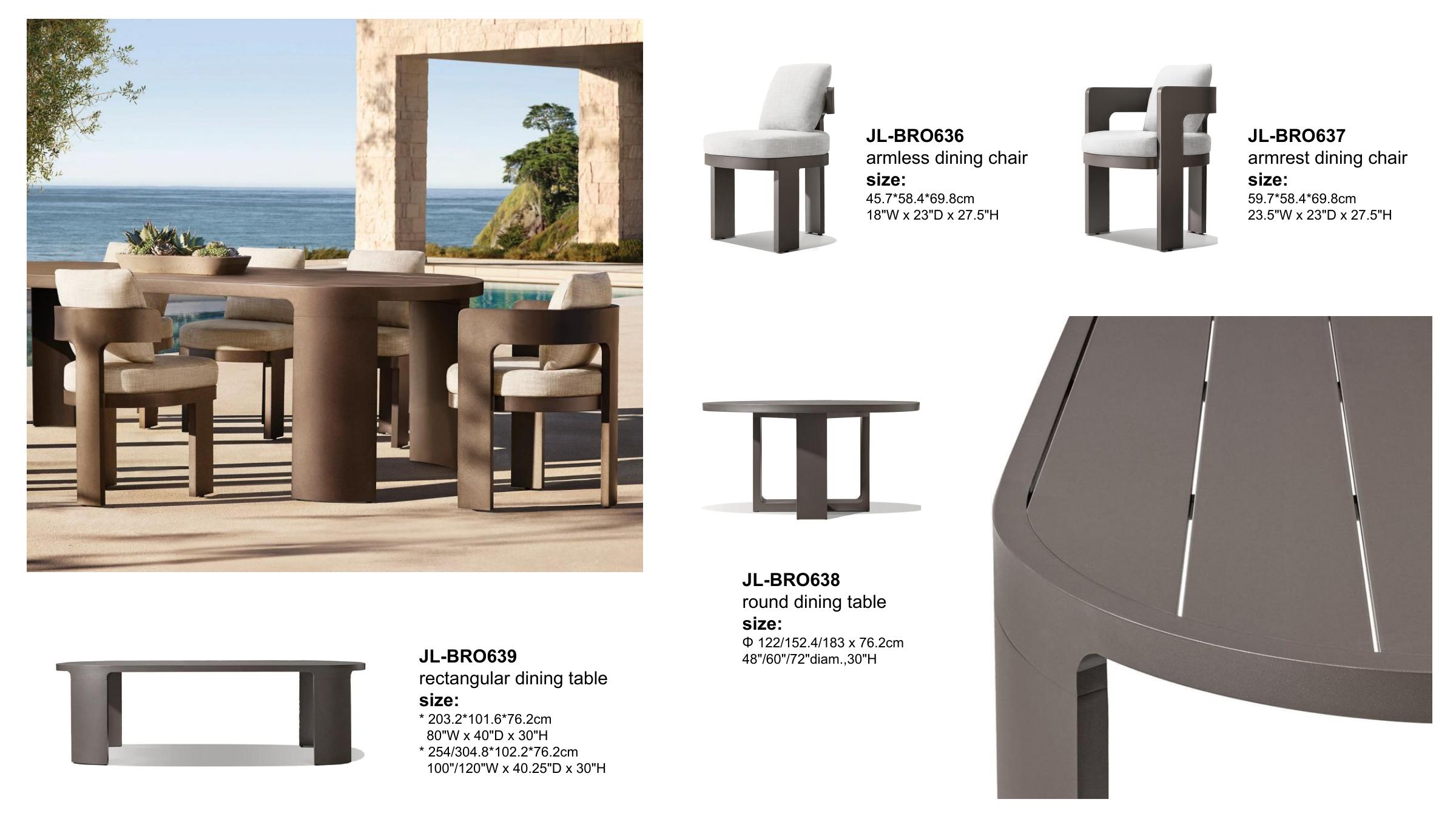 BRO powder-coated aluminium adjustable sunbed in deep bronze-graphite finish on a sea-view terrace at midday