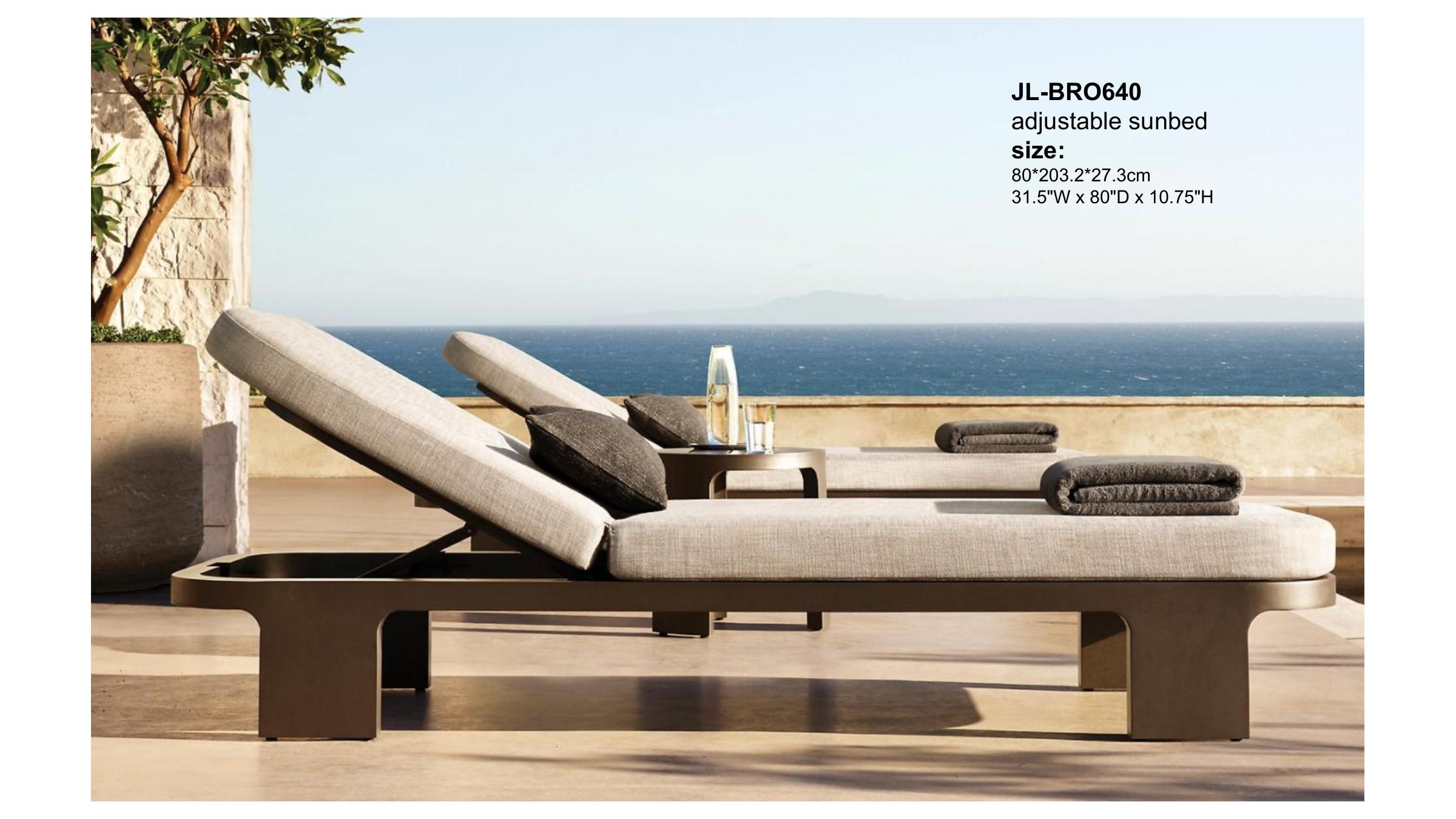 VIG collection solid teak fire pit arrangement with low-profile sofas in warm earth tones, sunset light