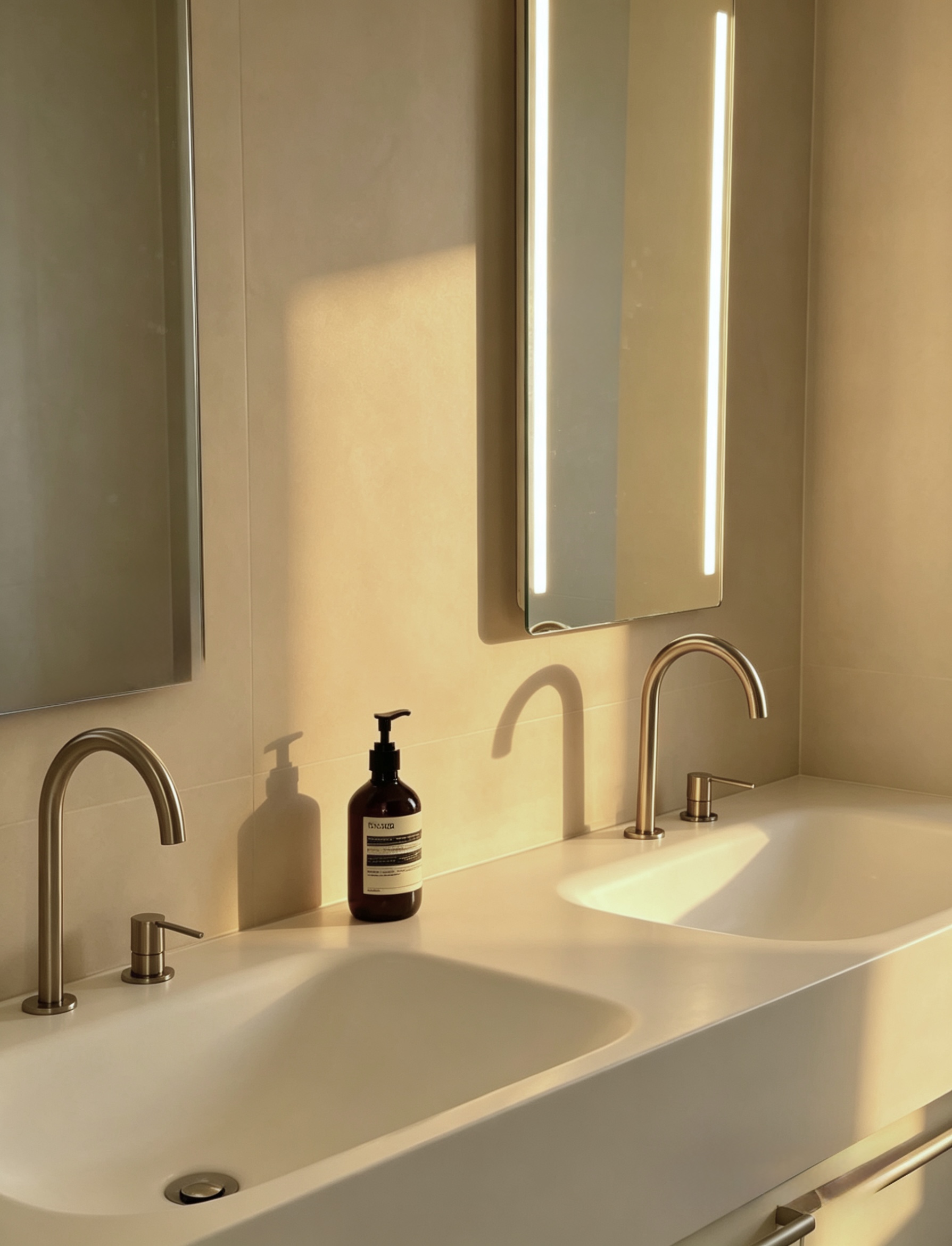 Lave 2000mm double basin bespoke vanity with twin integrated sintered stone bowls, designed for a shared family bathroom