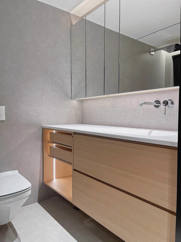 James R. installed Lave vanity with mirrored cabinet and integrated basin